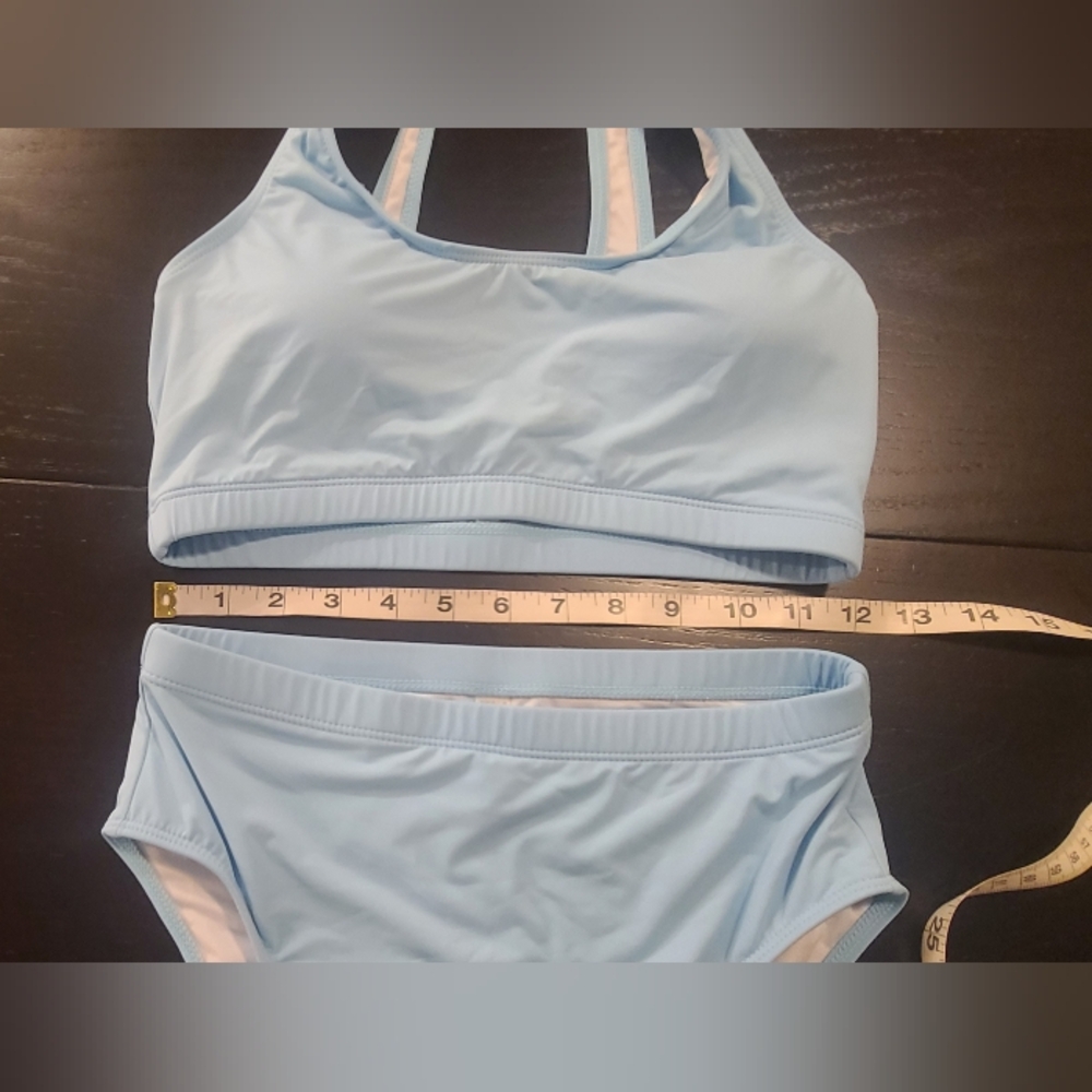#52- Tempt Me Scoop Neck Sporty Bikini Swimwear Set in Light Blue, Small - Picture 7 of 11